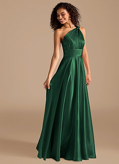 Azazie Charlize Vestidos de damas de honor Vestido de Verde Oscuro de Satén Metálico de Corte en A con Hombro unilateral image11