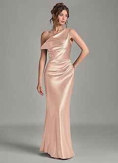 Azazie Emerson 신부 들러리 드레스 인어 오프 더 숄더 메탈릭 새틴 바닥 길이 드레스 image4