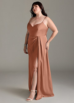 Azazie Brielle Bridesmaid Dresses Bronzer A-Line Cowl Spaghetti Straps Stretch Satin Dress image10