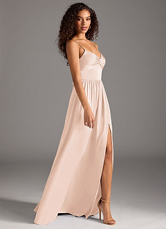 Azazie Zeya Bridesmaid Dresses Blushing Pink A-Line Pleated Stretch Satin Dress image6