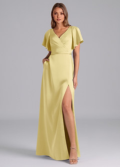 Azazie Ambrosia Bridesmaid Dresses Lemon Sorbet A-Line Pleated Stretch Satin Dress image6
