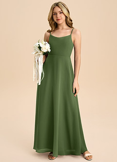 Azazie Shale Junior Olive A-Line Bow Chiffon Dress image5