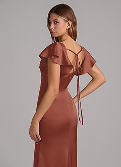 Azazie Elkie Bridesmaid Dresses Auburn Mermaid Square Neckline Stretch Satin Dress image7