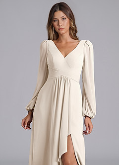 Azazie Liah Bridesmaid Dresses White Alabaster A-Line Long Sleeve Chiffon Dress image6