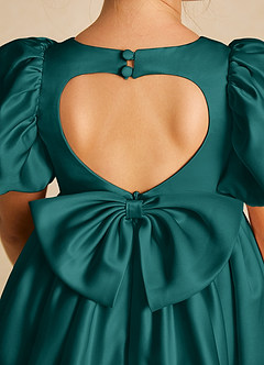 Azazie Muffin Blumenmädchenkleider A-Linie mit ärmel Matte Satin Kleid Pfau image4