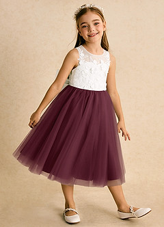 Azazie Lina Flower Girl Dresses Ivory Cabernet Ball-Gown Lace Dress image4
