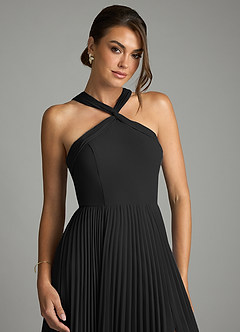 Azazie Afra Abiti da Damigella Abito A-Line in Chiffon Plissettato Nero image5