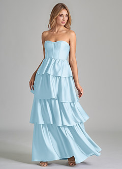 Azazie Faye Bridesmaid Dresses Sky Blue A-Line Ruched Stretch Satin Dress image6