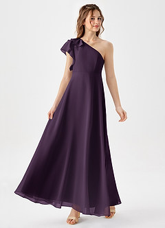 Azazie Arabella Junior Plum A-Line Ruched Chiffon Dress image4