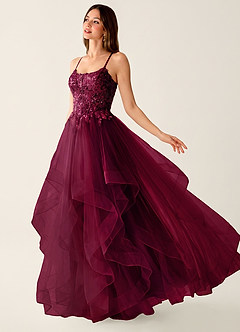 Mosaic Burgundy Ruffle Prom Dress image3