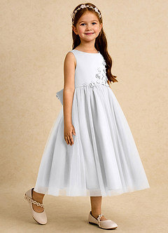 Azazie Malva Flower Girl Dresses White Ball-Gown Bow Tulle Dress image4