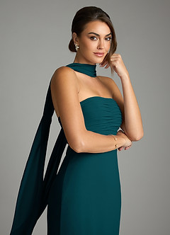 Azazie Saylor Robes de demoiselle d'honneur Robe Sirène en Mousseline de soie Sans bretelles Vert Pin image2