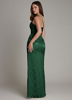 Azazie Mishka Vestidos de damas de honor Vestido de Jacquard Verde Bosque de Jacquard Floral de Corte Recto con Hombro unilateral image7