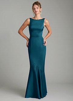 Azazie Tamera Bridesmaid Dresses Ink Blue Mermaid Pleated Stretch Satin Dress image3