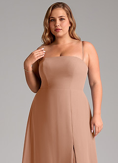 Azazie Wren Bridesmaid Dresses Champagne Rose A-Line Side Slit Chiffon Convertible Dress image11