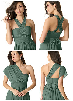 Azazie Olani Robes de demoiselle d'honneur Robe Trapèze Convertible en Mousseline de soie Une épaule Mousse De Mer image8