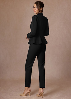 front Amara Black Refined Weave Tailored Peplum Blazer