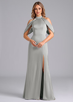 Azazie Bonny Bridesmaid Dresses Silver Mermaid Off the Shoulder Stretch Satin Dress image4