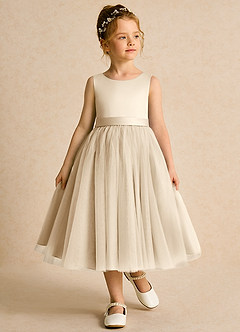 Azazie Pear Flower Girl Dresses Champagne Ball-Gown Bow Tulle Dress image4