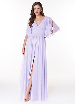 Azazie Temeka Brautjungfernkleider A-Linie Gestreift Chiffon Kleid Flieder image1
