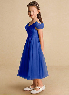 Azazie Lizzette vestidos de niña de las flores Vestido de Azul Real de Tul de Corte En A con Volante image3