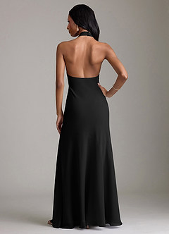 Azazie Lorena Vestidos de damas de honor Vestido de Negro de Gasa de Corte Sirena con Plisado image2