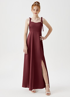 Azazie Rosey Junior A-Linie Herzausschnitt Stretch-Satin Kleid Merlot image5