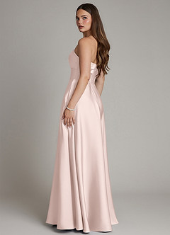 Azazie Meleena Bridesmaid Dresses Blushing Pink A-Line Strapless Stretch Satin Dress image3