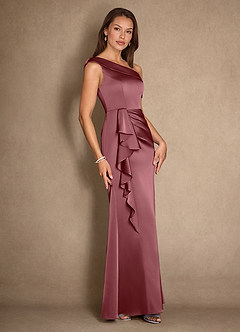 Azazie Hamptons vestidos de madre de la novia Vestido de Rosa Del Desierto de Satén Elástico de Corte En A con Plisado image3