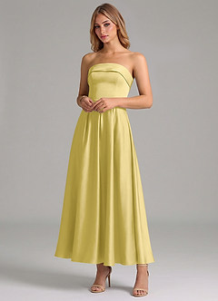 Azazie Lucienne Bridesmaid Dresses Canary A-Line Pleated Stretch Satin Dress image4