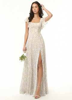 Azazie Bondi Bridesmaid Dresses Lilac Dreamy Floral A-Line Ruffled Chiffon Dress image2
