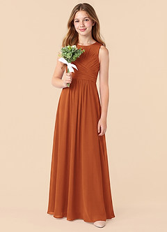 Azazie Skyla Junior Cinnamon A-Line Pleated Chiffon Dress image5