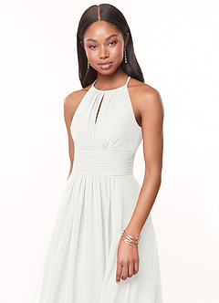 Azazie Bonnie Bridesmaid Dresses White A-Line Keyhole Ruched Chiffon Dress image5