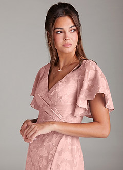 Azazie Ambrosia Bridesmaid Dresses Powder Pink A-Line Pleated Floral Burnout Dress image6