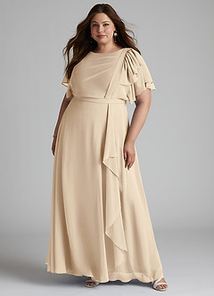 Azazie Aaliyah Modest Bridesmaid Dresses A-Line Scoop Pleated Chiffon Floor-Length Dress image6