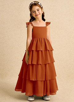 Azazie Boba vestidos de niña de las flores Vestido de Pimenton de Gasa de Corte En A con Escote Cuadrado image1