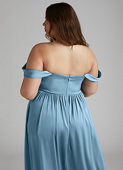 Azazie Morana Bridesmaid Dresses Steel Blue A-Line Off the Shoulder Stretch Satin Convertible Dress image18