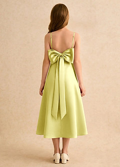 Azazie Jaella Girls Formal Flower Girl Dresses Lemon Sorbet A-Line Pleated Matte Satin Dress image1