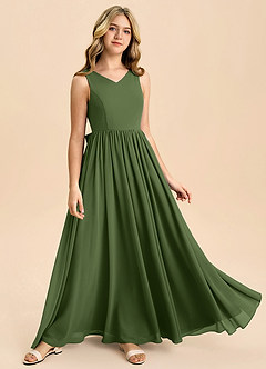 Azazie Hathaway Junior Olive A-Line Bow Chiffon Dress image2
