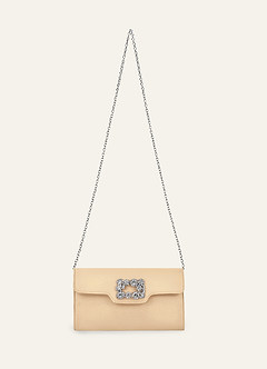 front Clutch van elastisch satijn in bijpassende kleur met kristallen sluiting