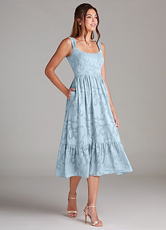 Azazie Alissa Bridesmaid Dresses Sky Blue A-Line with Pockets Floral Burnout Dress image4