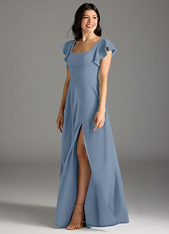 Azazie Bondi Bridesmaid Dresses Dusty Blue A-Line Ruched Stretch Crepe Dress image4