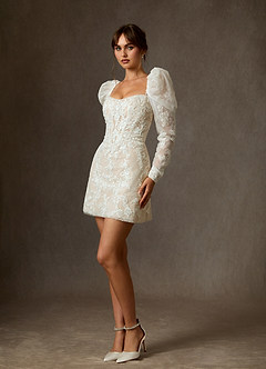 Azazie Winter Wedding Dresses Diamond White Champagne A-Line Strapless Lace Dress image3