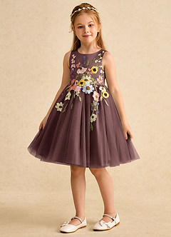 Azazie Prima Flower Girl Dresses Espresso A-Line Bow Tulle Dress image5