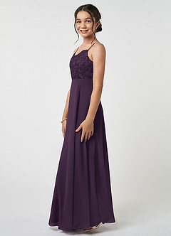 Azazie Sonya Junior Plum A-Line Lace Chiffon Dress image3
