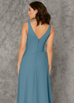 Azazie Kori Brautjungfernkleider A-Linie Plissee Chiffon Kleid Bermudablau image5
