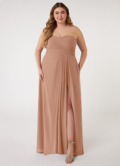 Azazie Arabella Allure Vestidos de damas de honor Vestido de Champán Rosado de Gasa de Corte en A Convertible con Escote de Corazón image12