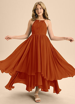 Azazie Elliora Junior Paprika A-Line Pleated Chiffon Dress image5