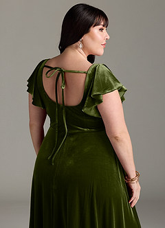 Azazie Bondi Robes de demoiselle d'honneur Robe Trapèze en velours Fente Latérale Olive image13