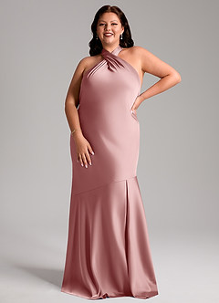 Azazie Lorena Bridesmaid Dresses Dusty Rose Mermaid Pleated Stretch Satin Dress image7